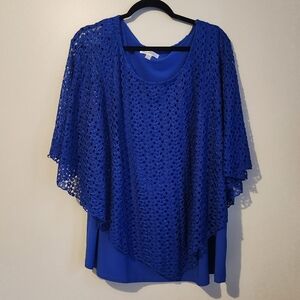 *3 for $30* Vibrant Royal Blue Knit Bat Wing Overlay Blouse